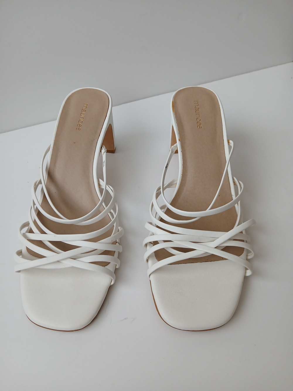 Maurices White Strappy Square-Toe Heeled Sandals, Size 11